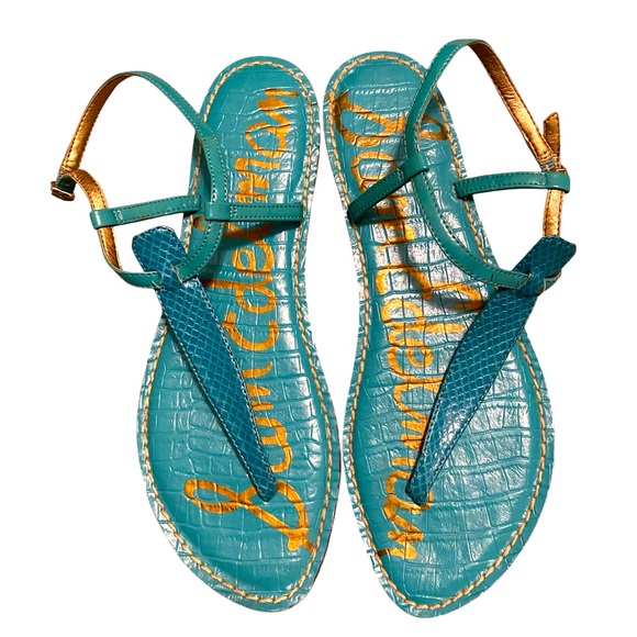 Sam Edelman Shoes - Sam Edelman Turquoise and Gold Thong Sandals